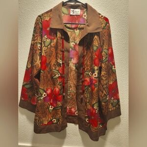 Maggie Sweet Floral Unlined Hang Open Jacket Cardigan Women's Large Polyester